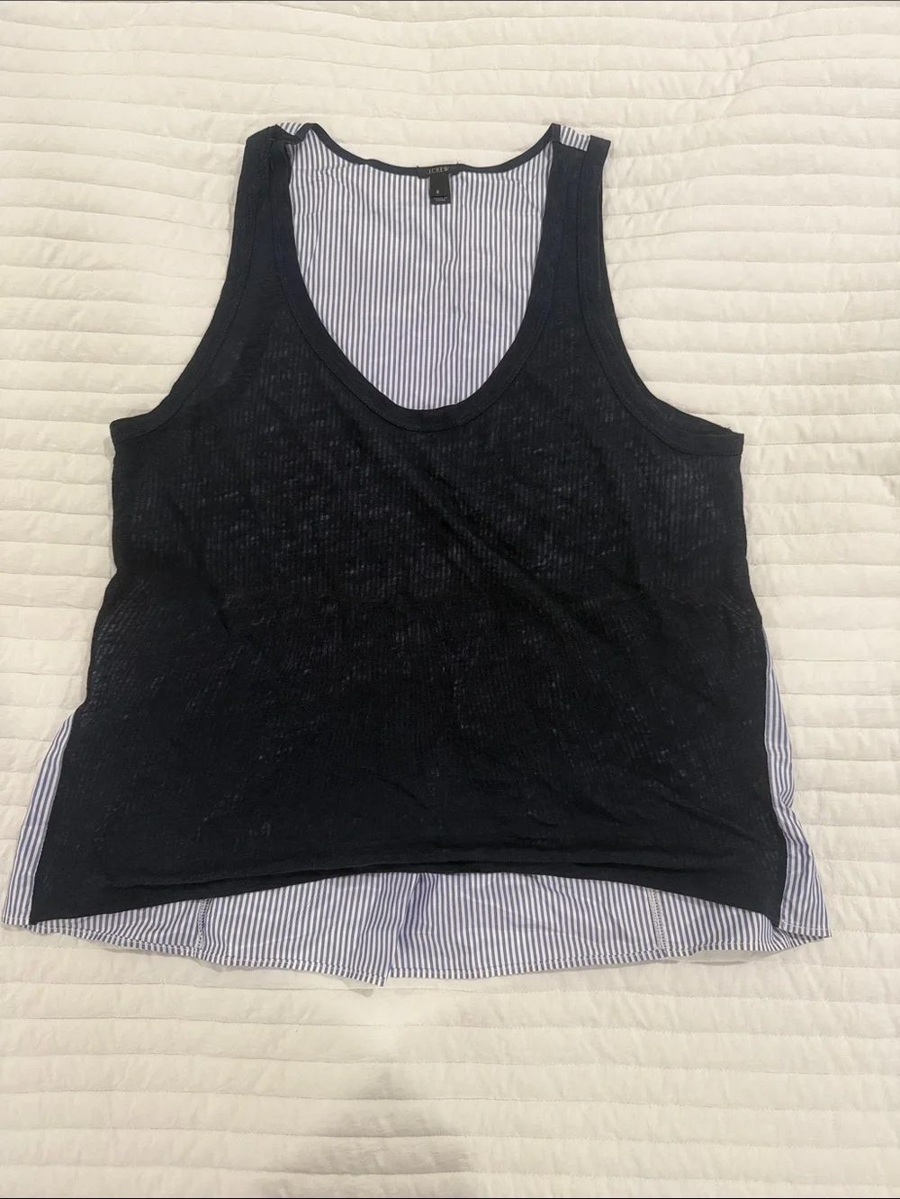 J. Crew Black Layered Tank with Blue-White Striped Back